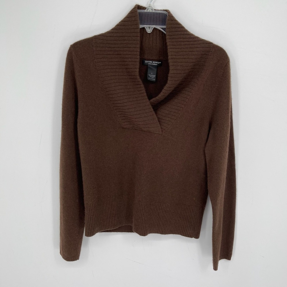 Daniel Bishop Vintage Women's Brown Cashmere Shawl Collar Pullover Sweater SZ L